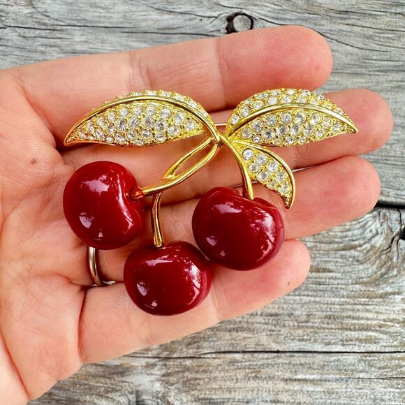 Joan Rivers Jewelry - Joan Rivers Cherry Brooch Cherry Rhinestone Pin